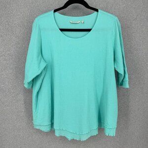 Soft Surroundings Womens Gauzey Layered Tunic Top Size 2X Teal Blue Green Summer